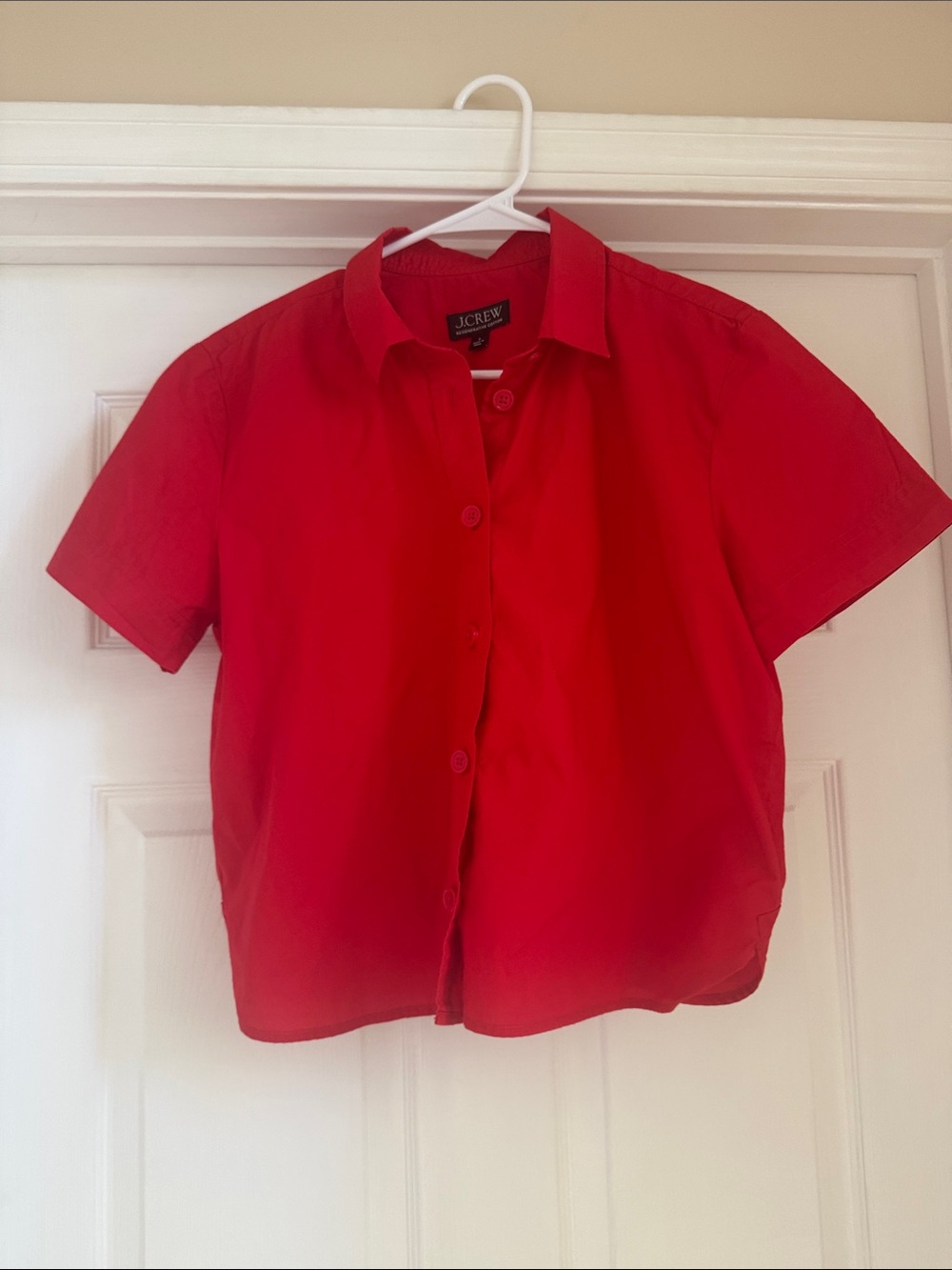 J. Crew Women’s Bright Red Boxy, Cropped Button-Down Shirt
